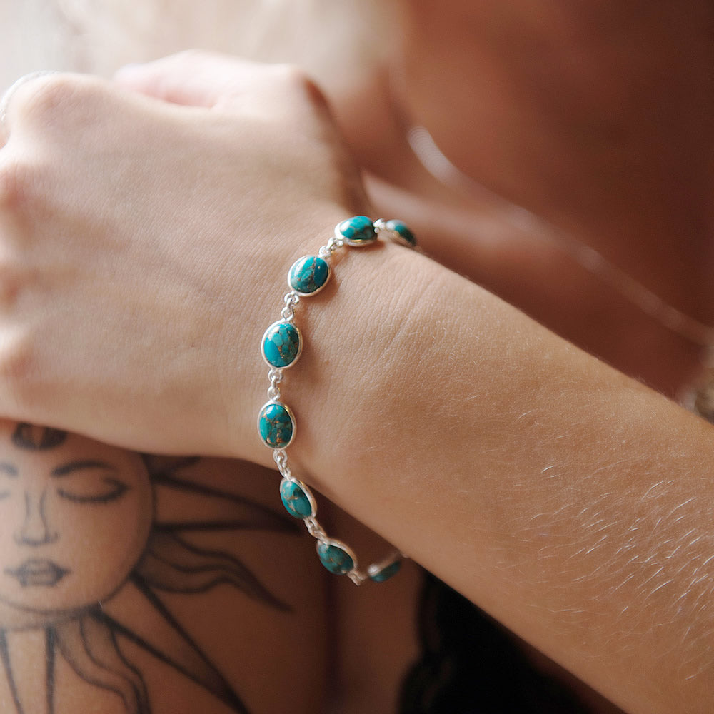 Bridget oval blue mohave turquoise and silver bracelet