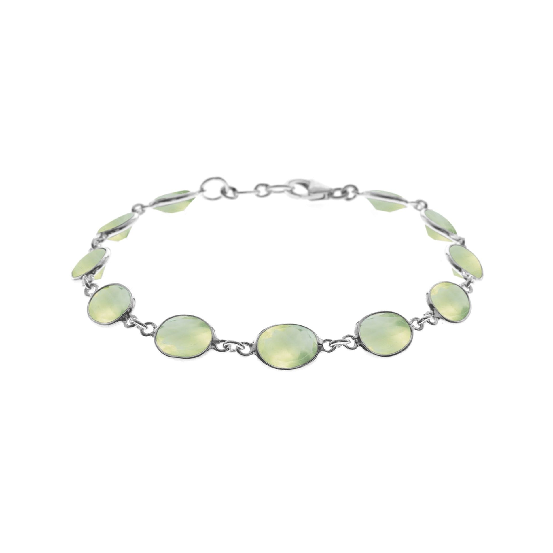Bridget oval prehnite and silver bracelet