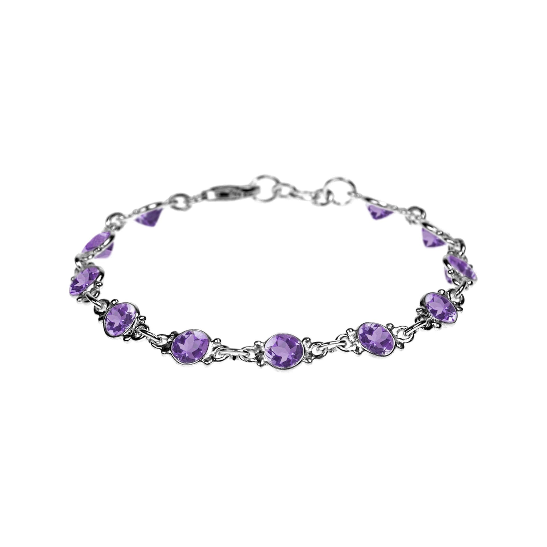 Bridget round faceted amethyst and silver bracelet