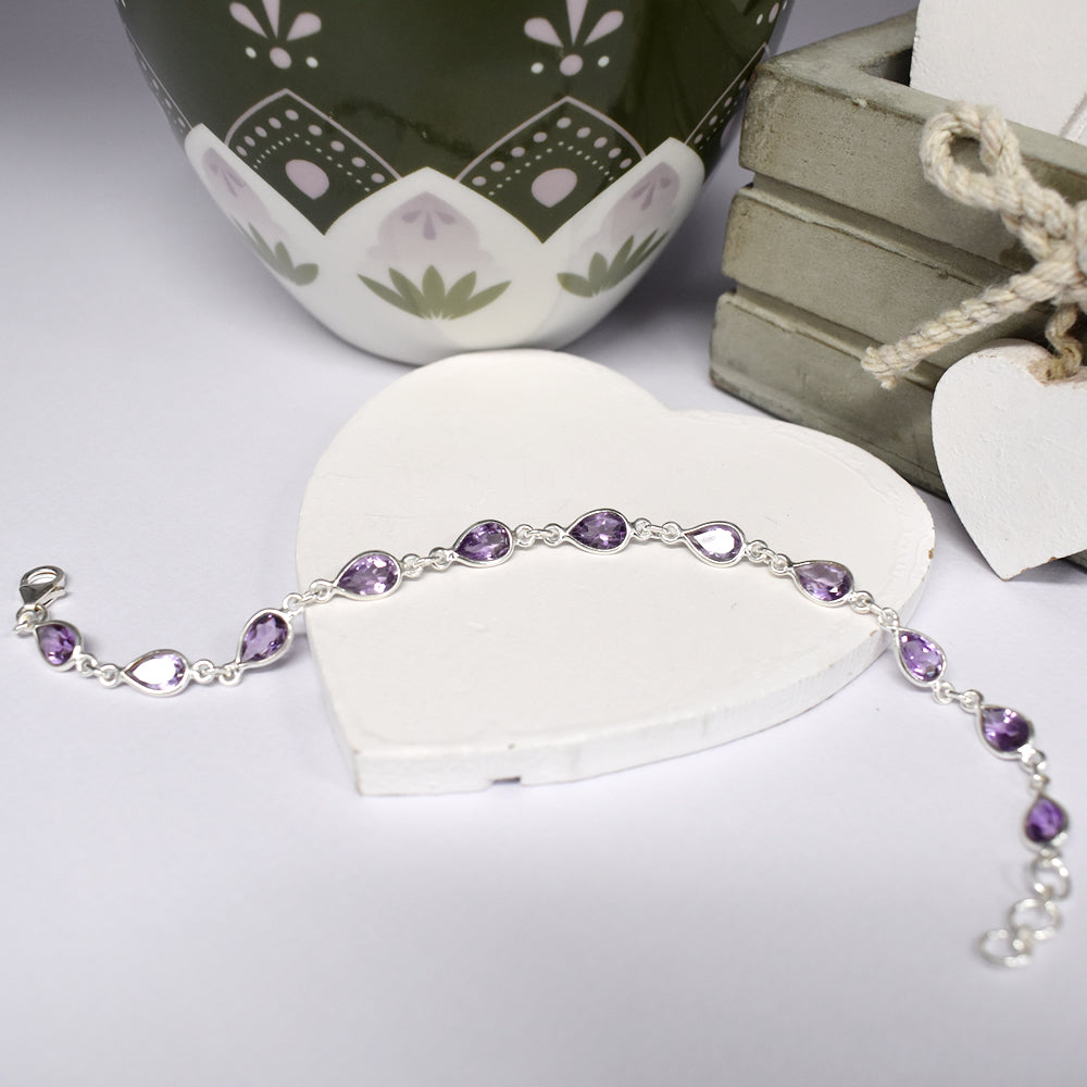 Bridget teardrop faceted amethyst bracelet