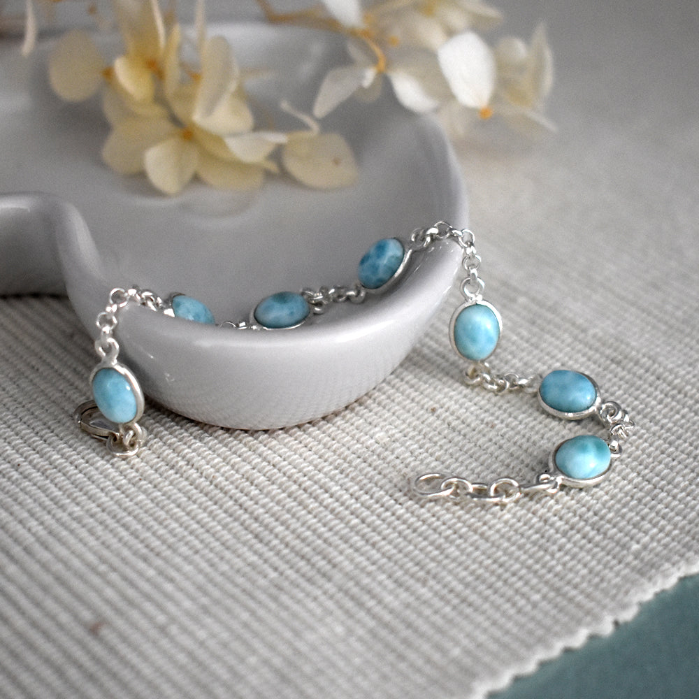 Bridget chain linked larimar bracelet