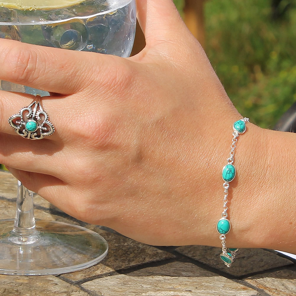 Bridget chain linked turquoise & silver bracelet