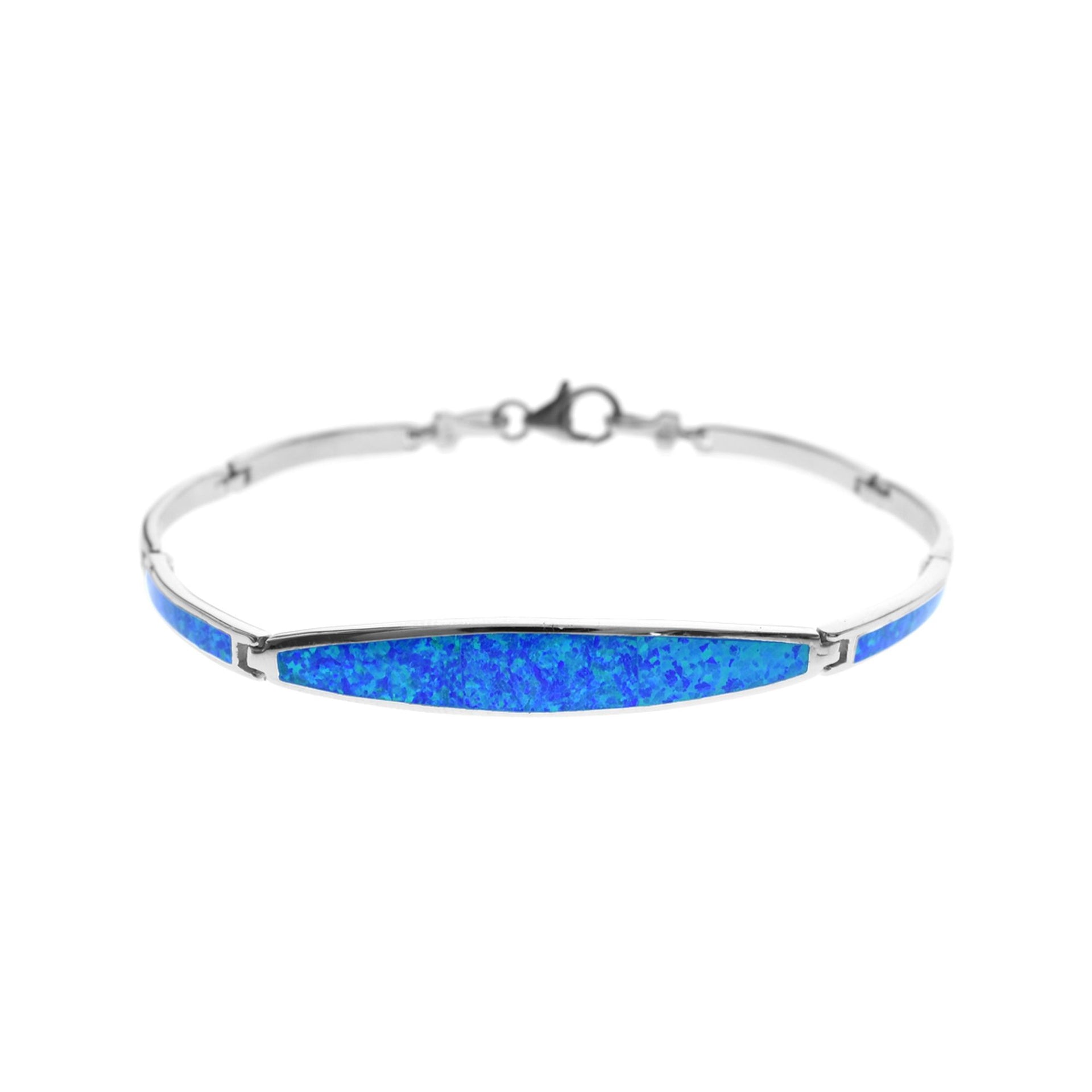 Celeste hinged bangle style blue opalique & silver bracelet
