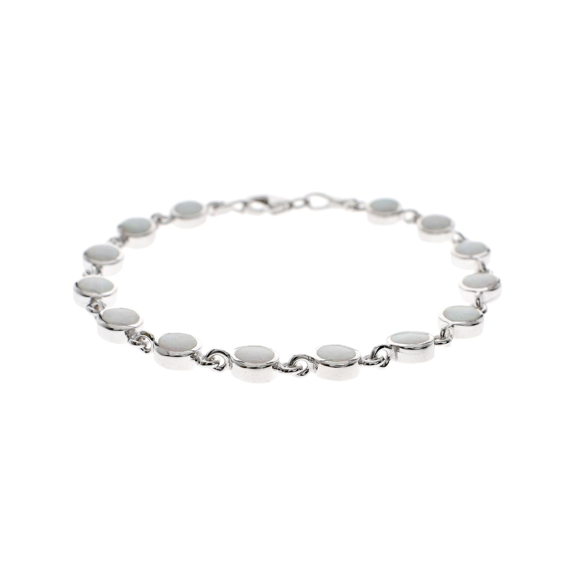 Diana round white opalique linked silver bracelet
