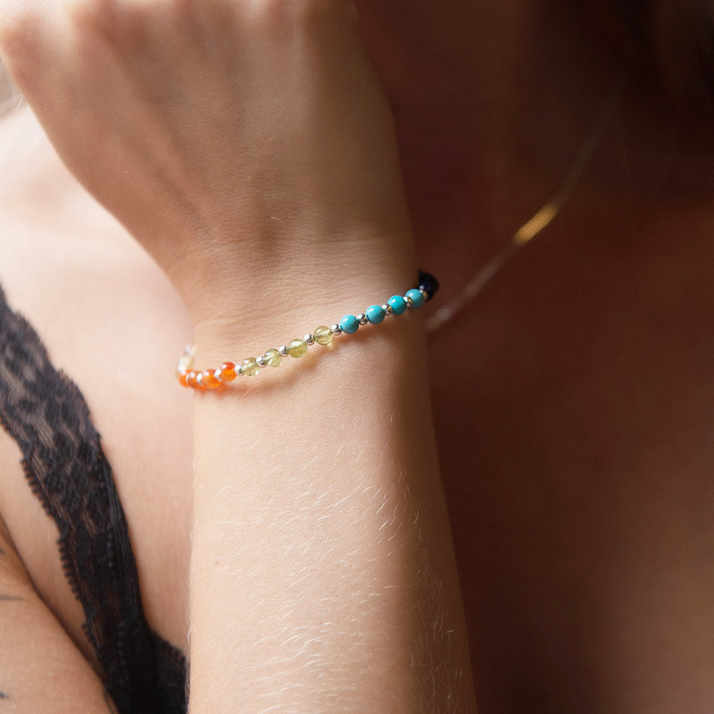 Jaelyn rainbow coloured gemstone & silver bead bracelet