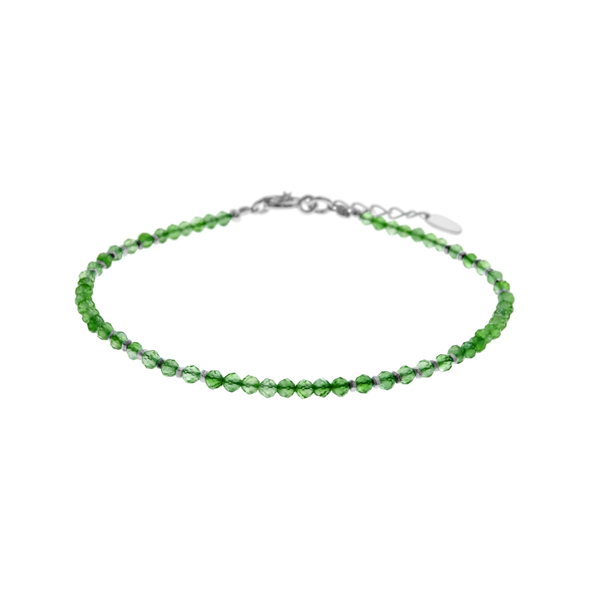 Sophia fine beaded green agate & silver clasped bracelet