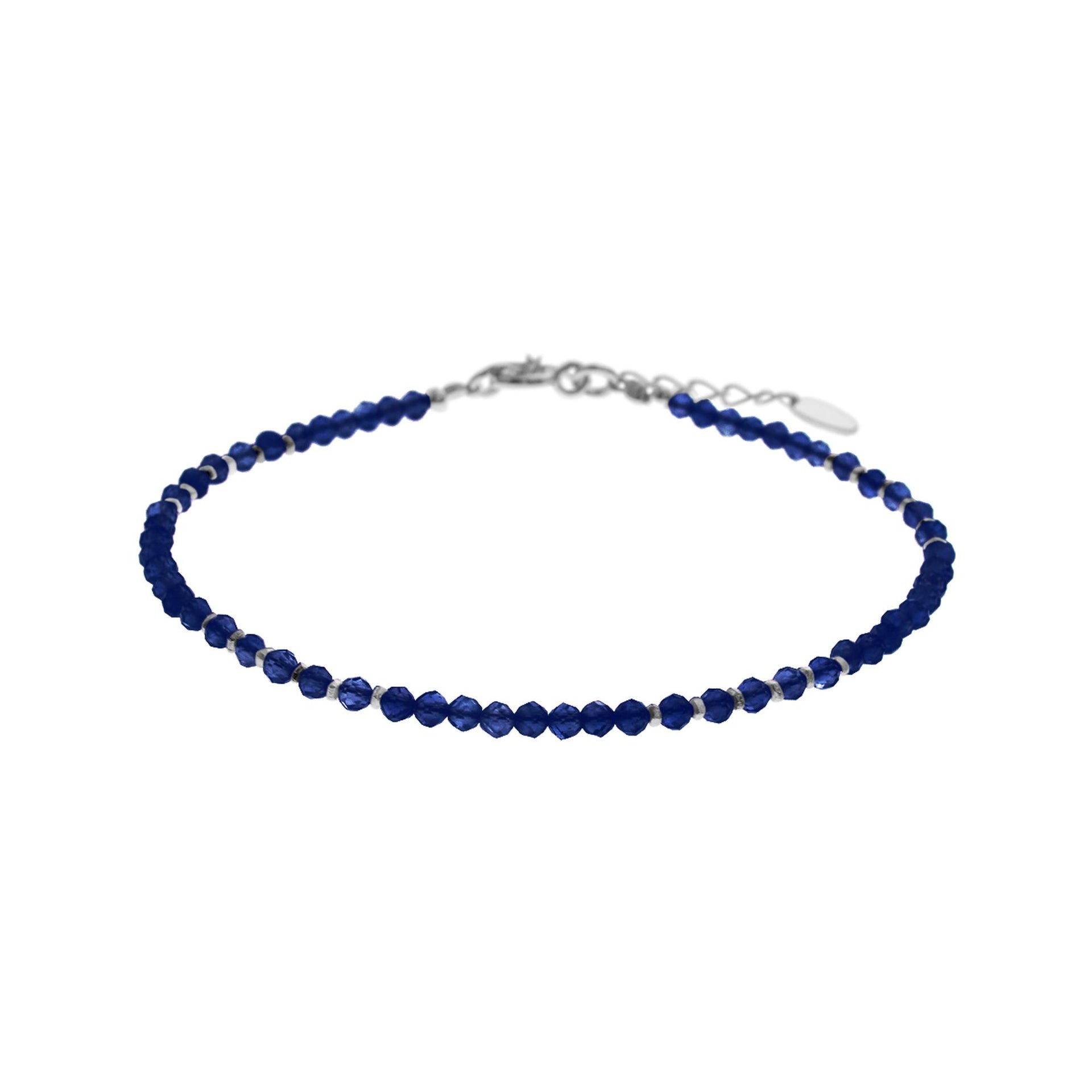 Sophia fine beaded lapis lazuli & silver clasped bracelet