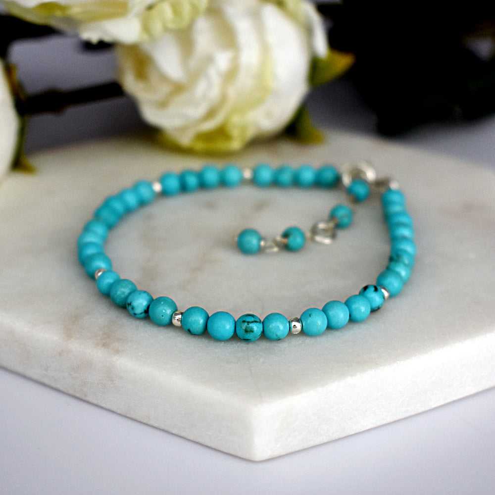 Jaelyn cluster turquoise & silver bead bracelet