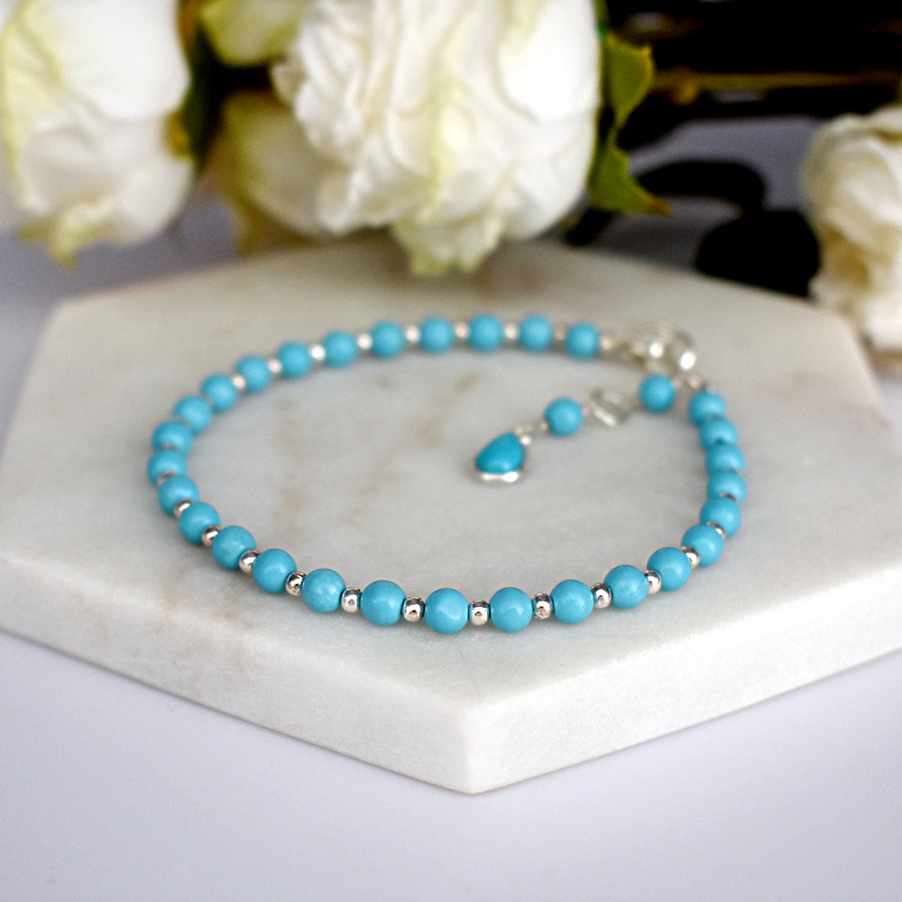 Jaelyn turquoise & silver bead bracelet