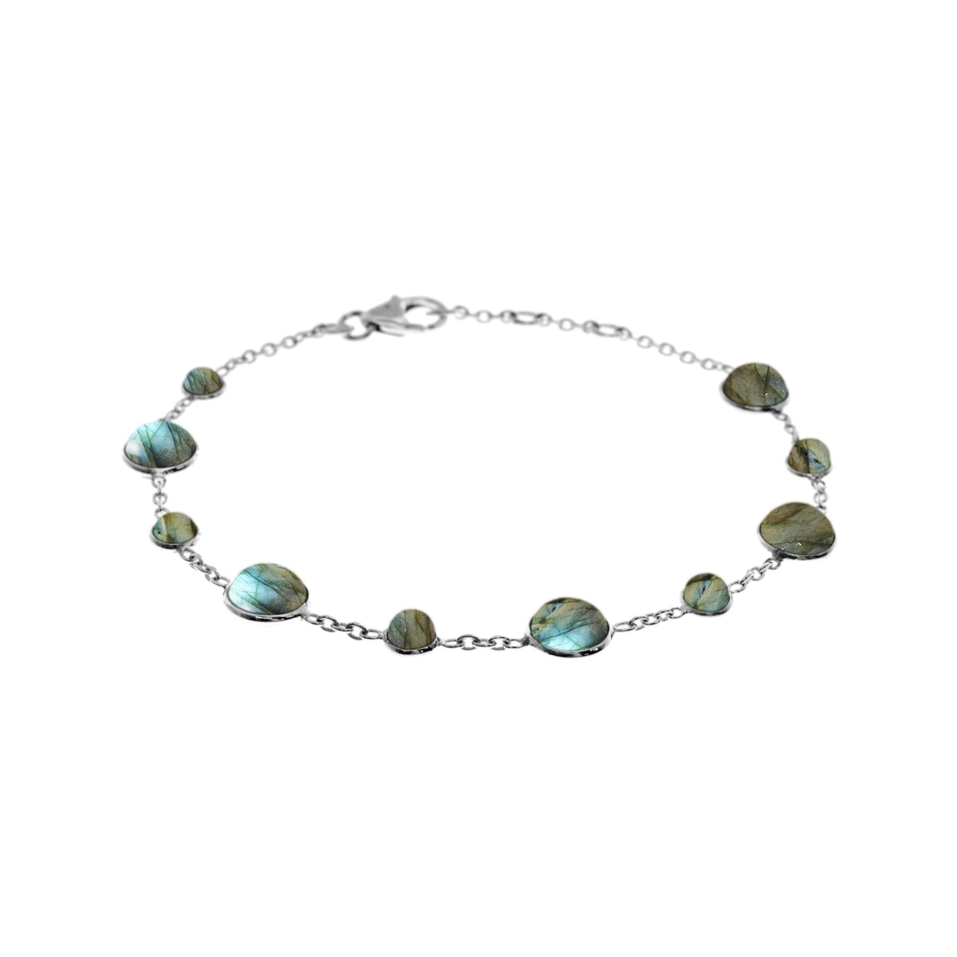 Bridget round labradorite chain link silver bracelet