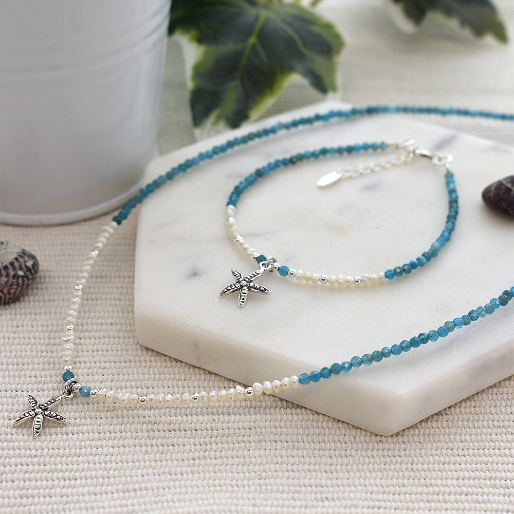 Avianna apatite & freshwater pearl starfish bracelet