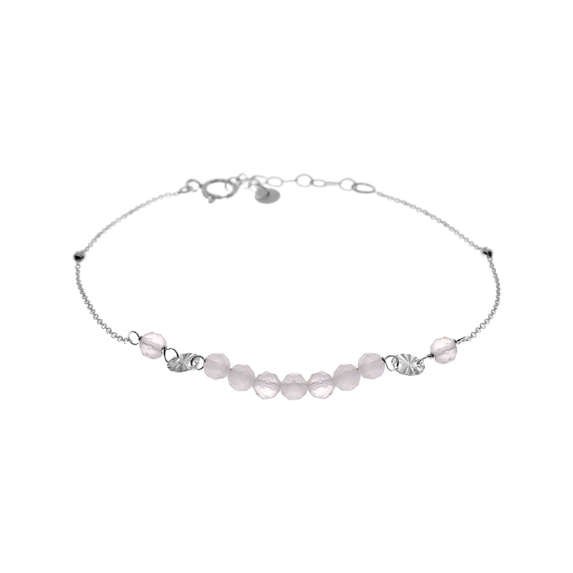 Jaelyn cut rose quartz beaded and satellite chain bracelet