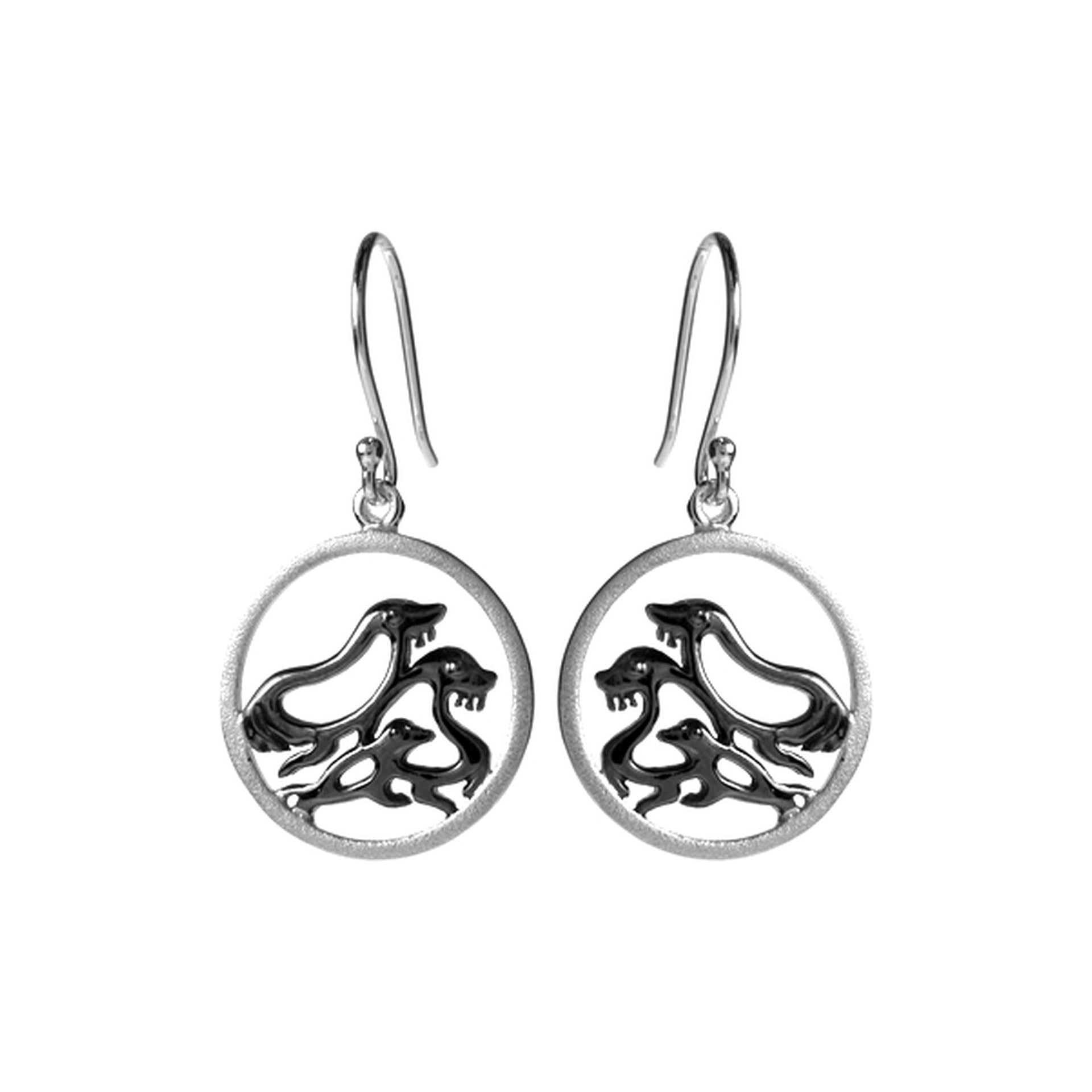 Hoop with black rhodium seals earrings