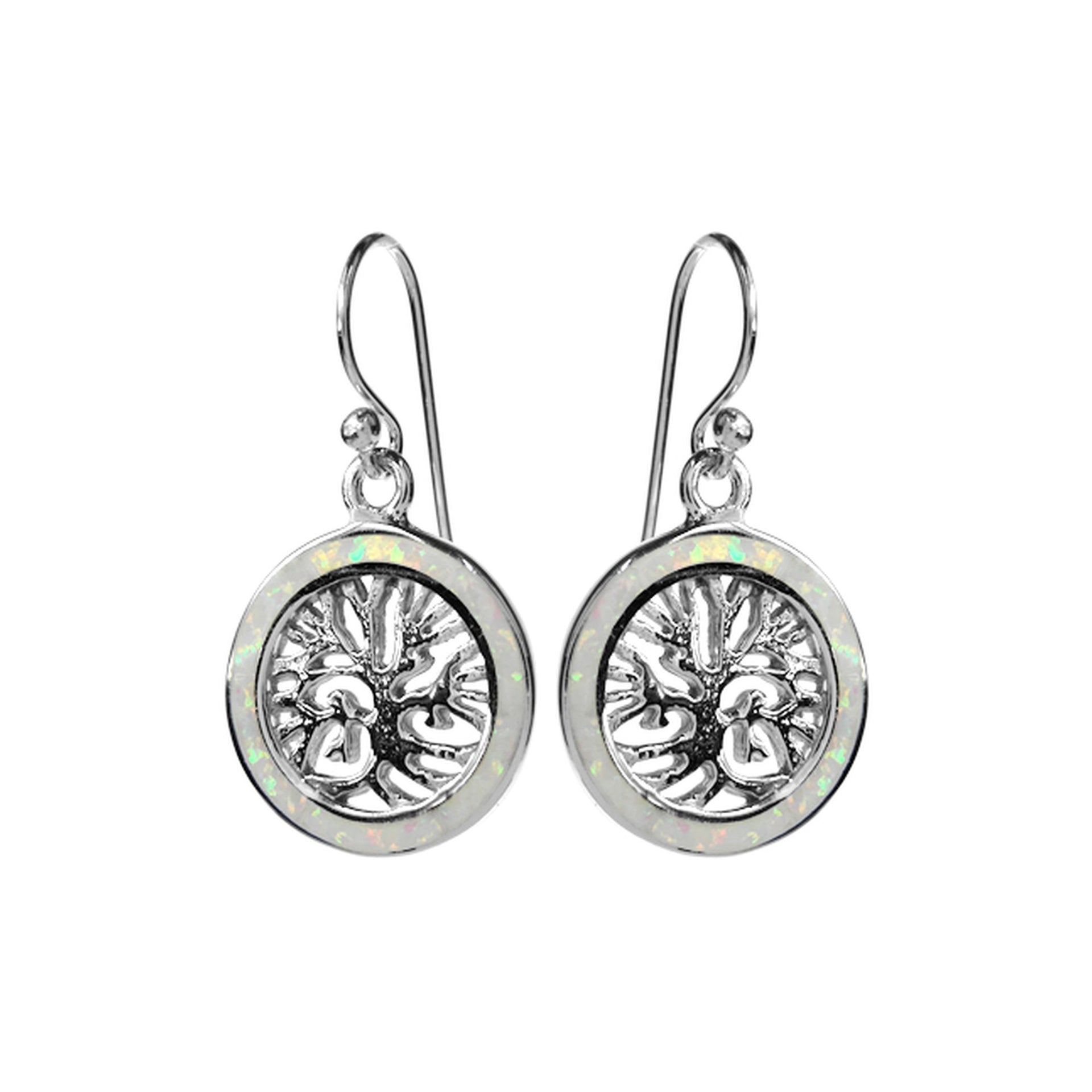 Tree of life earrings with white opalique surround