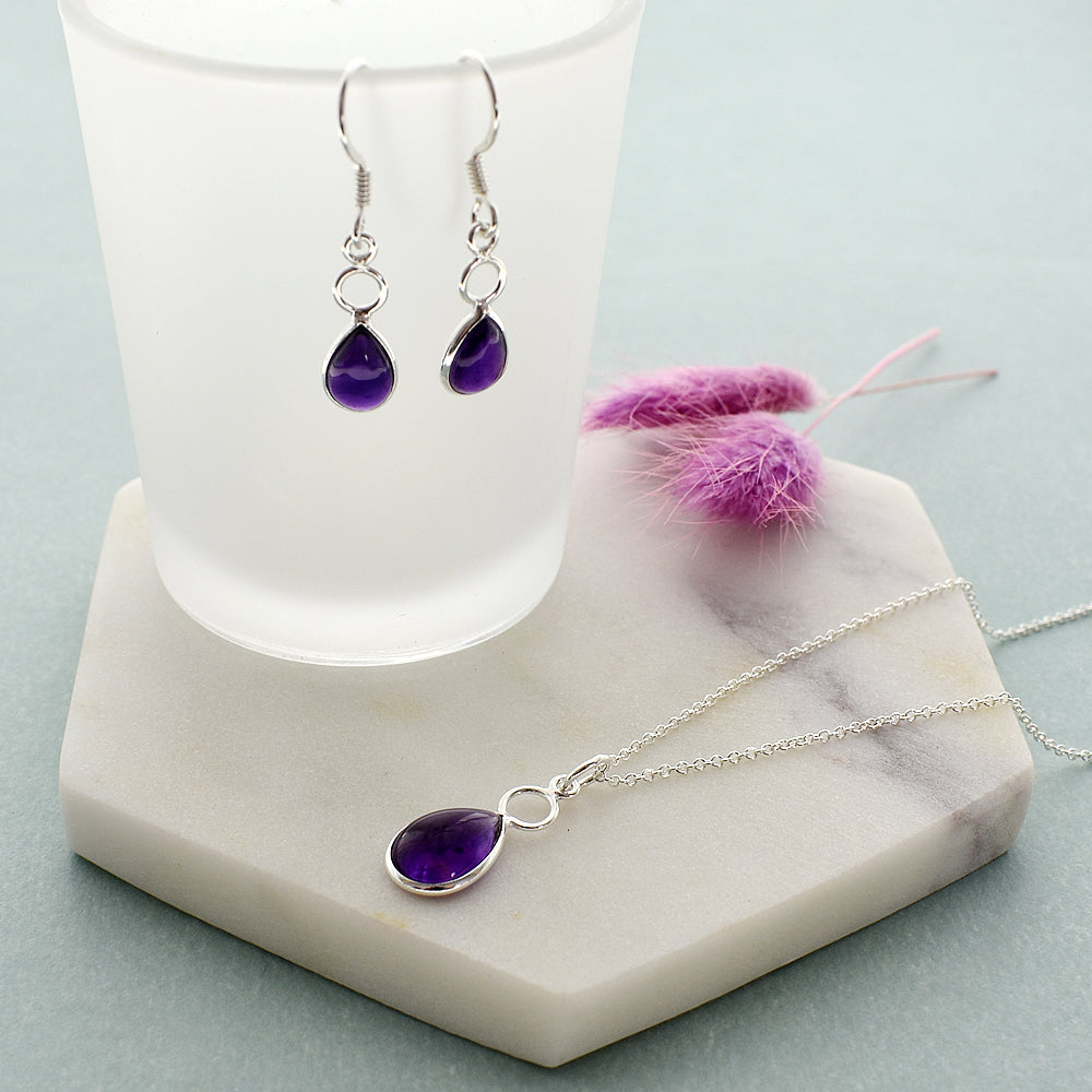 Ivy hoop teardrop amethyst pendant