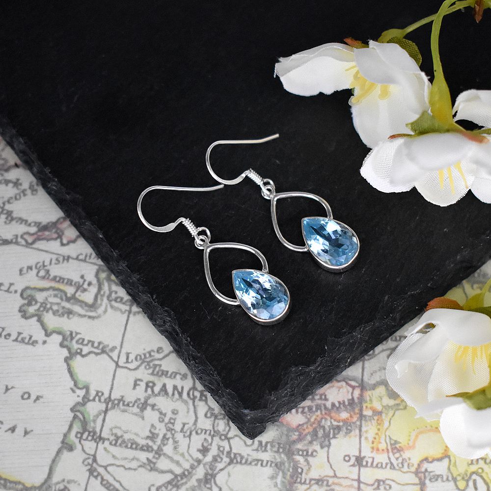 Ivy wire teardrop blue topaz earrings