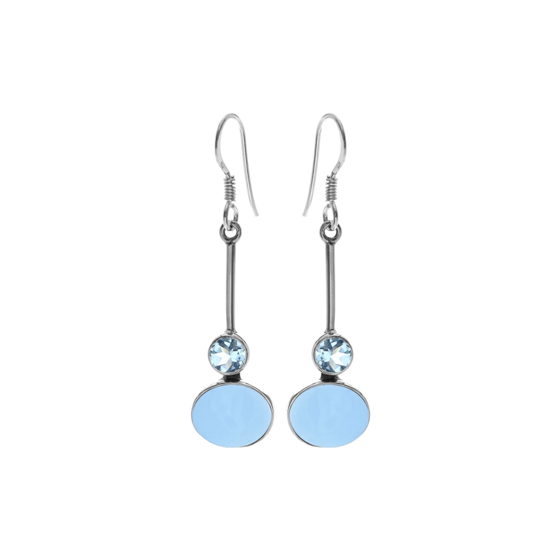 Bridget blue chalcedony & blue topaz bar drop earrings
