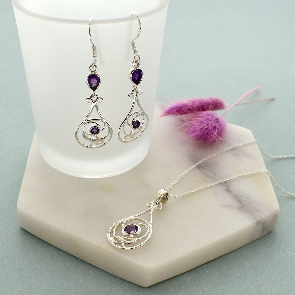 Tilly art nouveau teardrop & round amethyst earrings