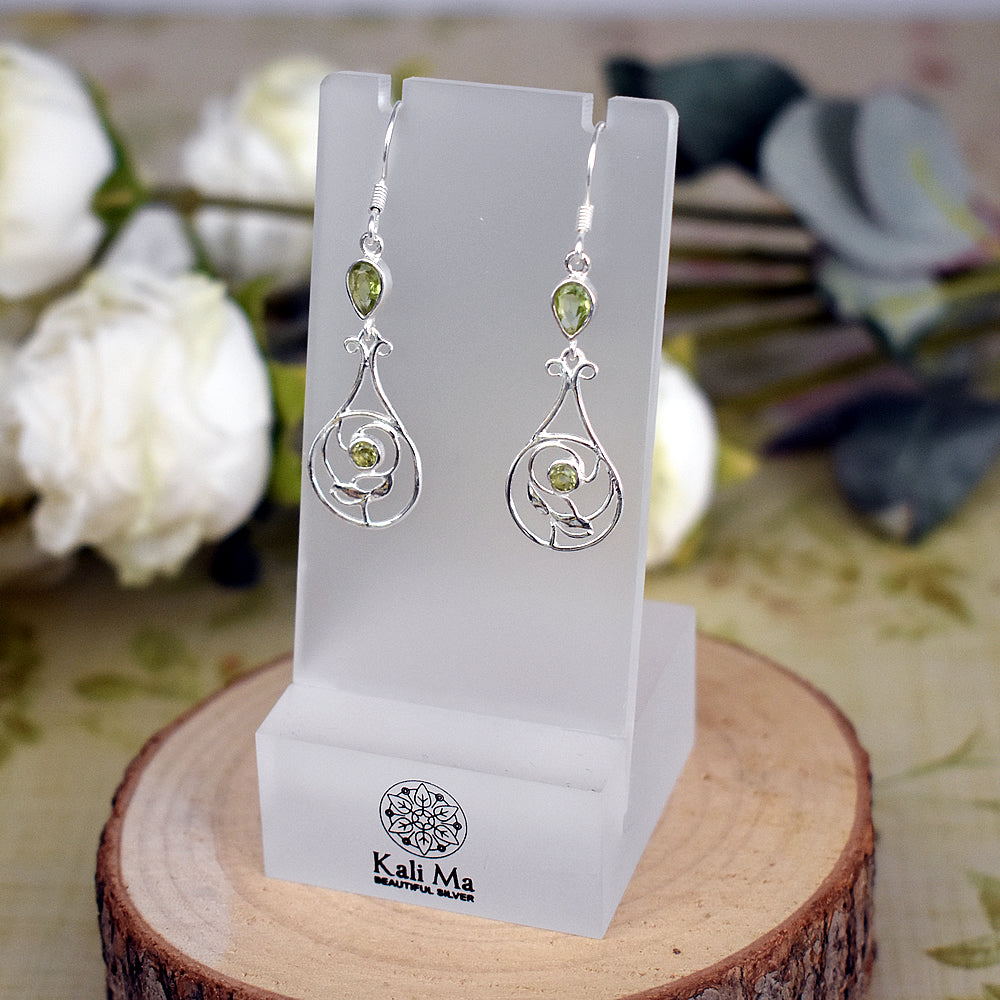 Tilly art nouveau teardrop & round peridot facet earrings