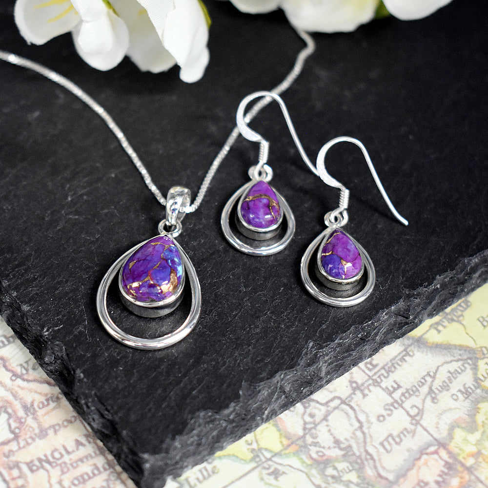 Amy framed purple mohave turquoise teardrop earring