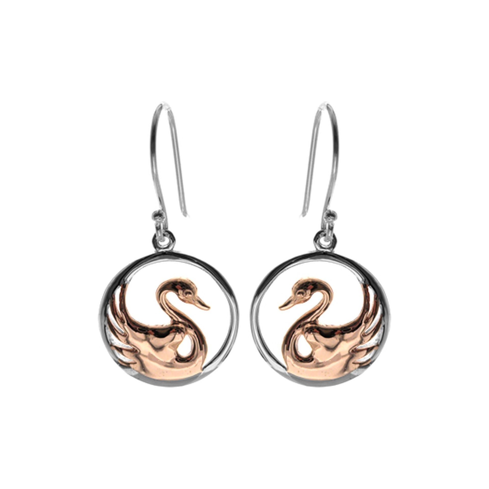 Open circle with rose gold plated swan earrings