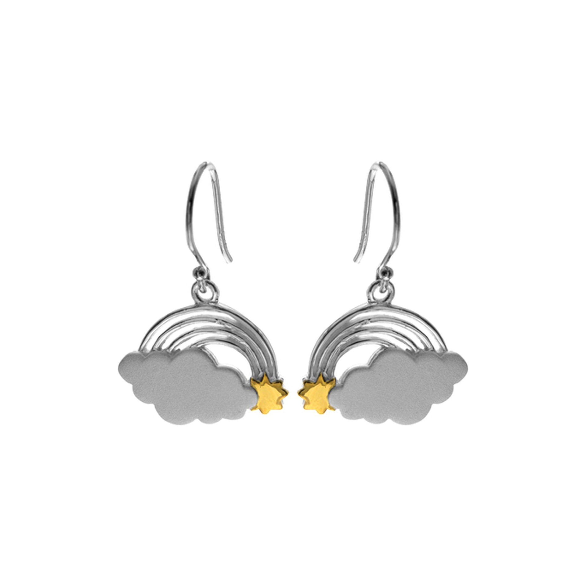 Yellow gold plated cloud, sun & rainbow earrings