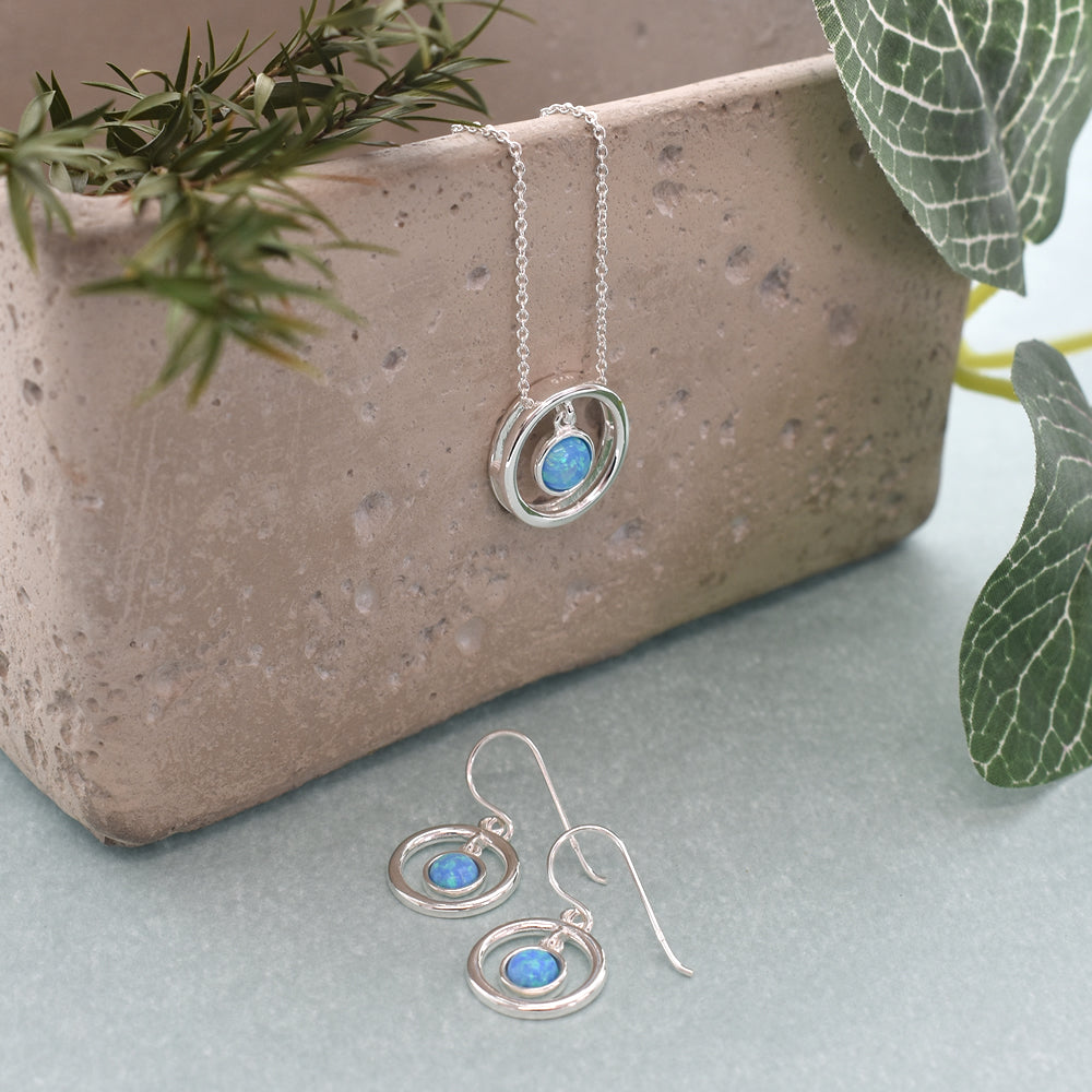 Angelica hoop with suspended blue opalique necklace