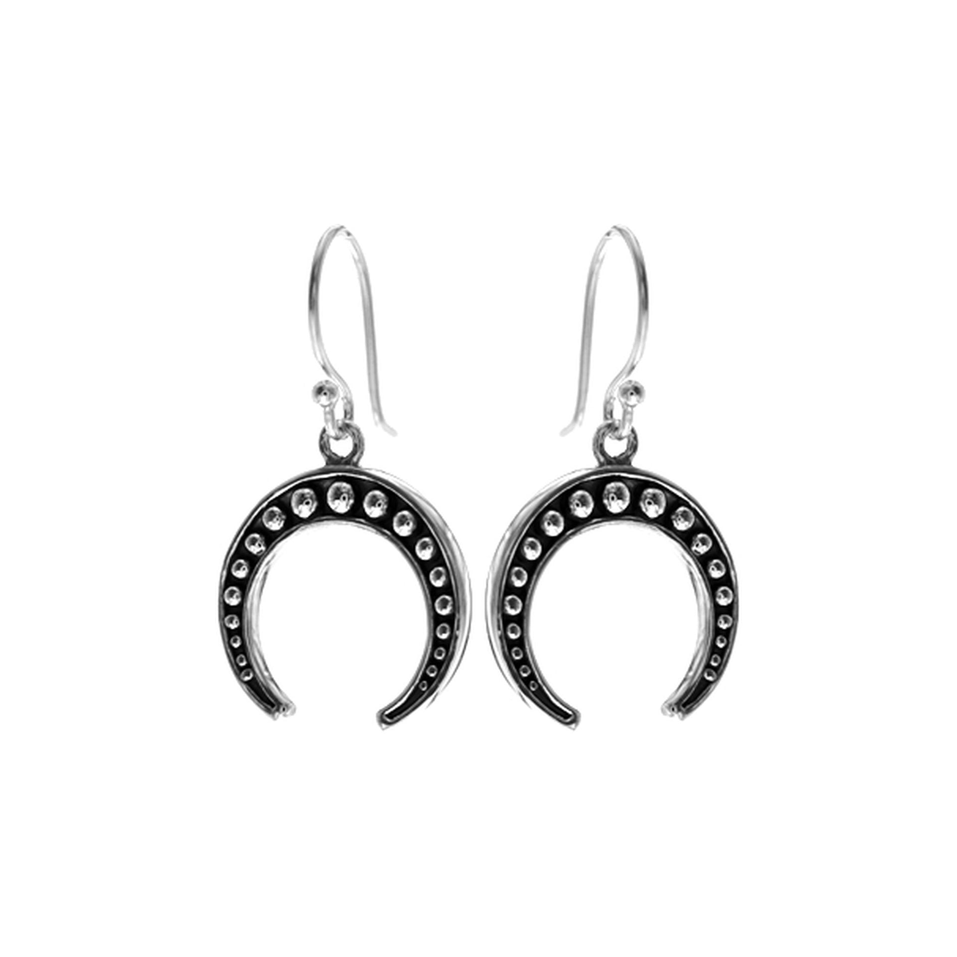 Oxidised bobble crescent moon earrings