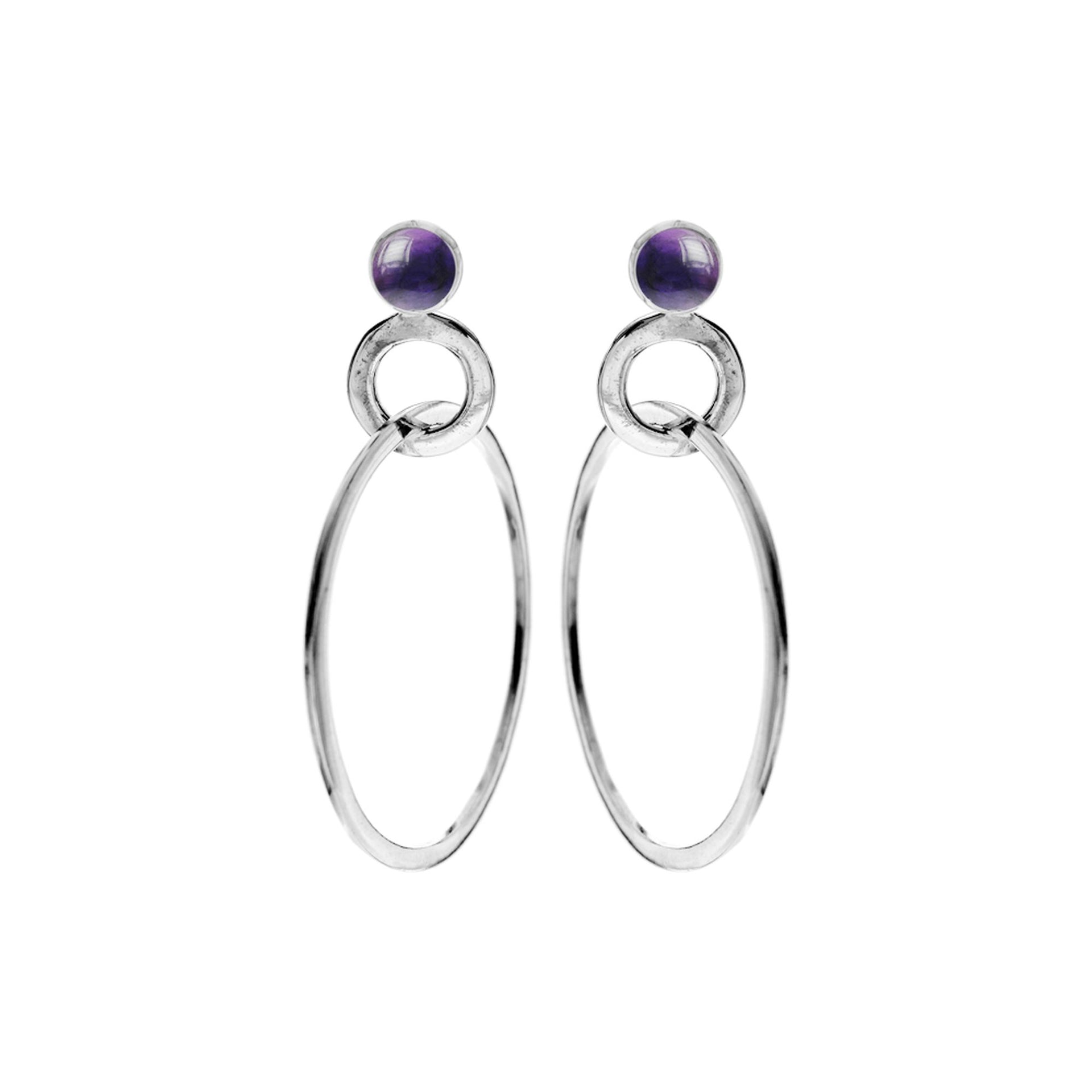 Round amethyst stud with interlocking open circles