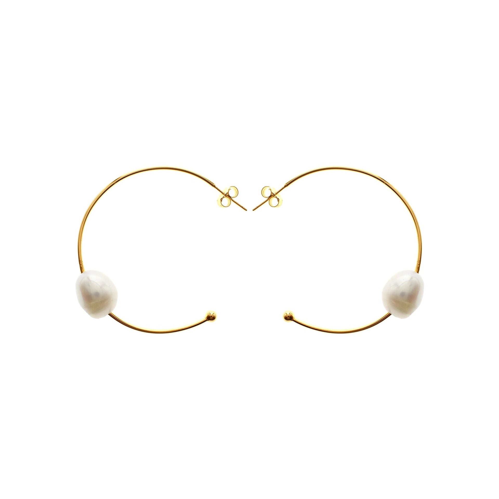 Yellow gold plated stud top hoops with baroque pearl