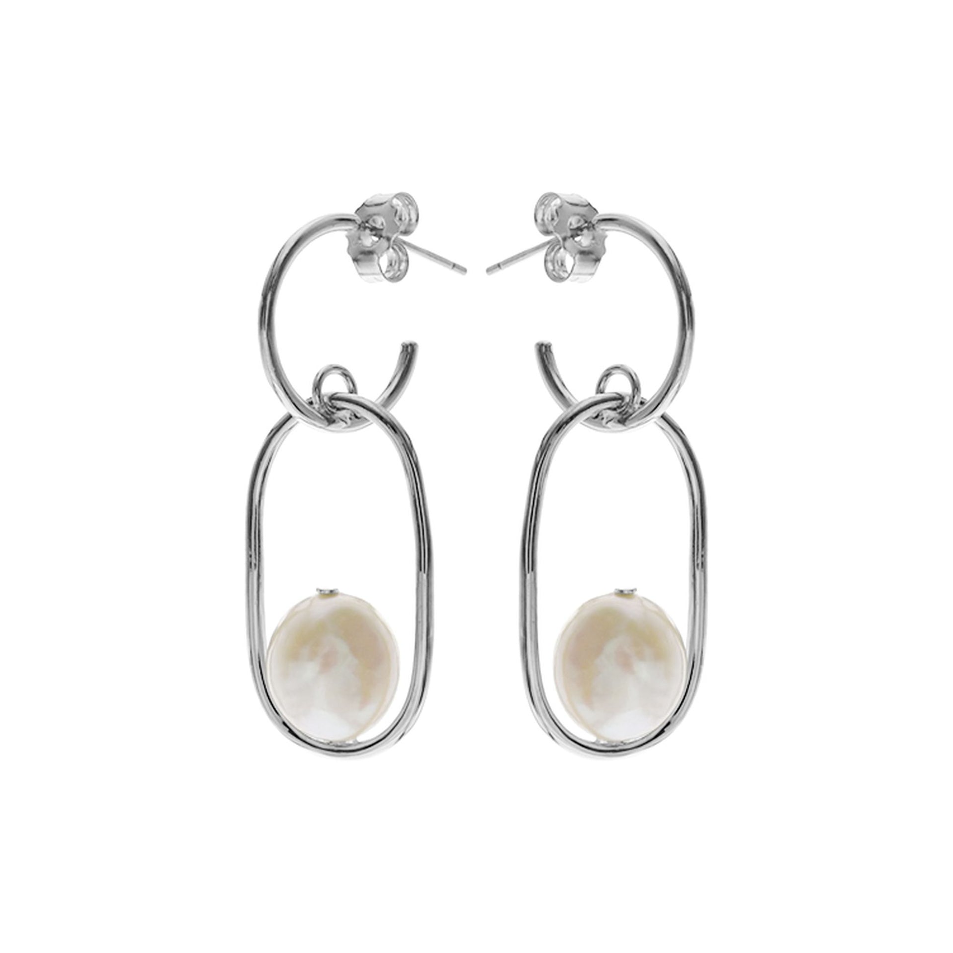 Stud top hoop & rounded rectangle with pearl