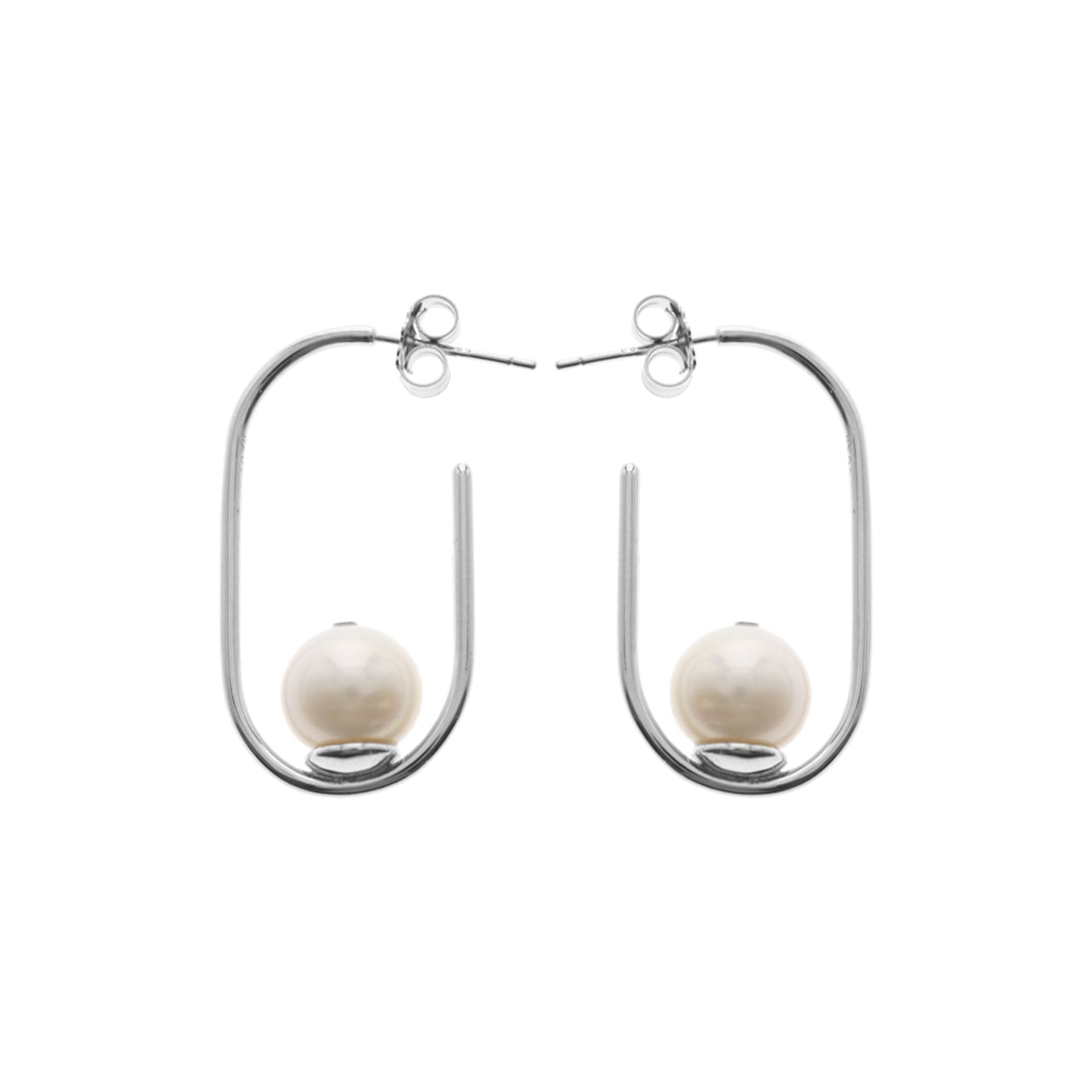 Stud top open round rectangle & capped pearl earrings