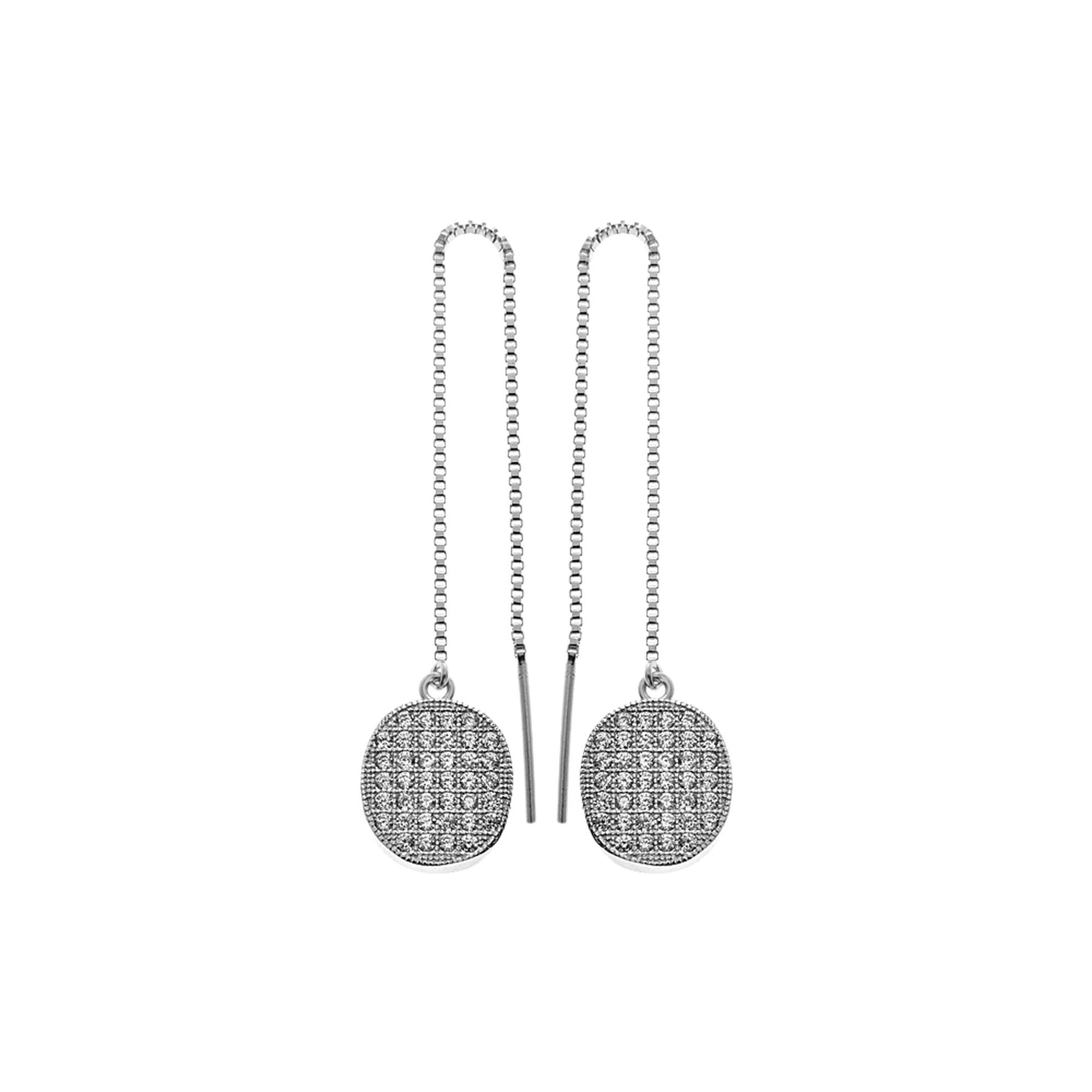 Micro-set CZ oval thread through earrings