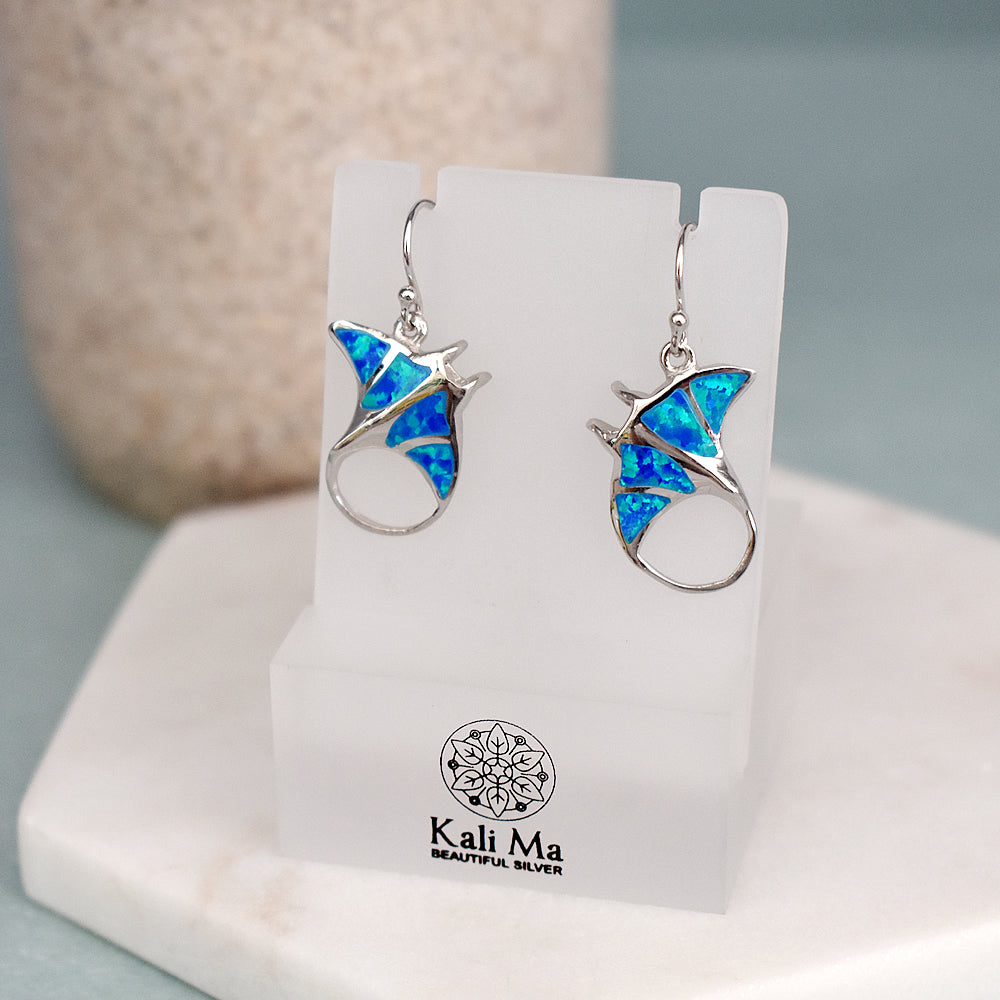Ana blue opal manta ray earrings