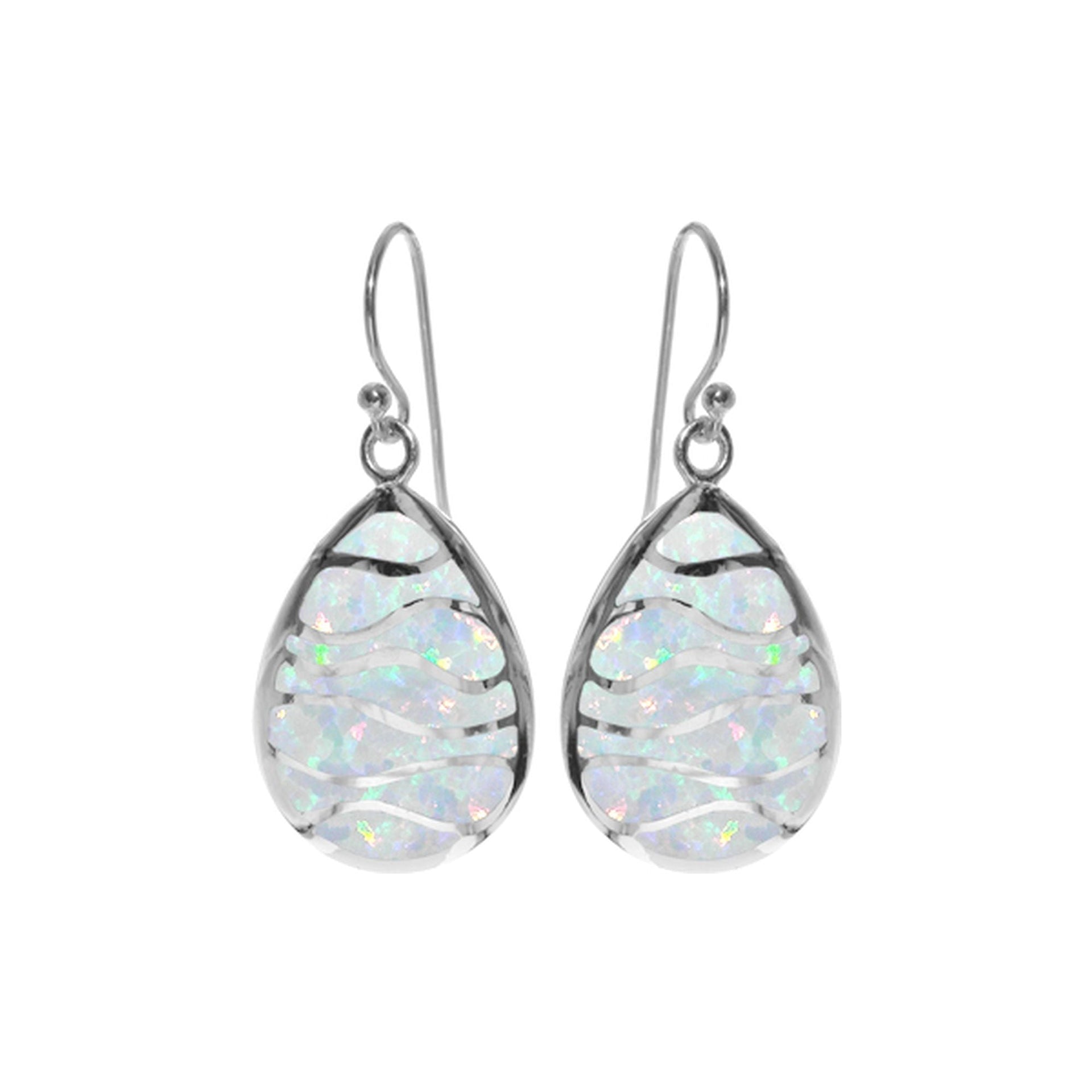 Ana white opalique teardrop wave effect earrings