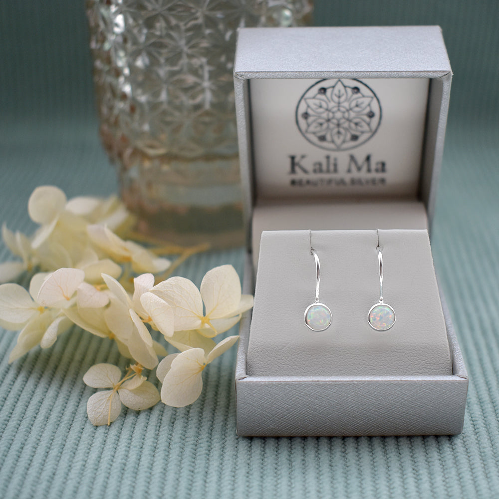 Angelica round fixed wire white opal drops