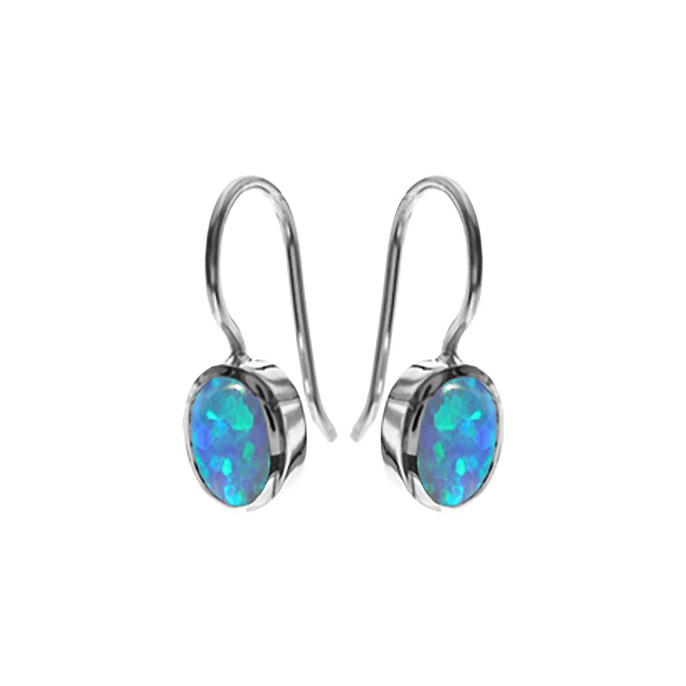 Angelica oval fixed wire blue opalique drop earrings