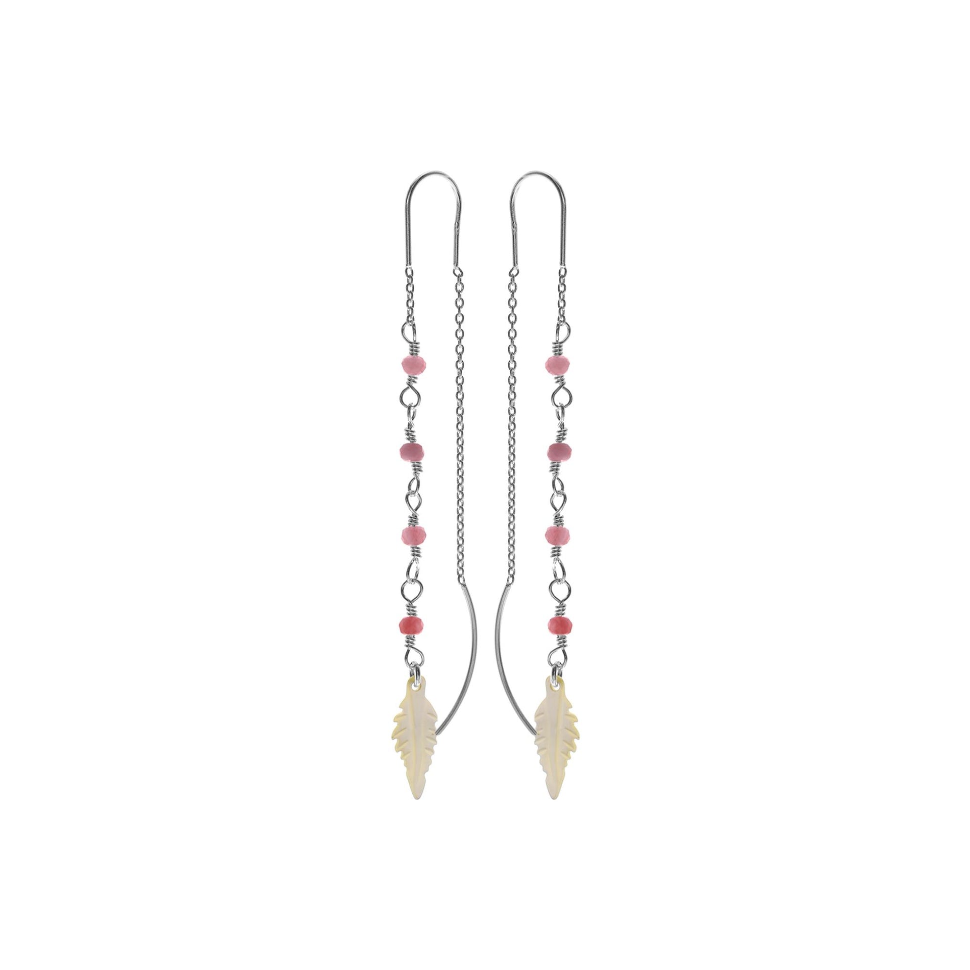 Sophia boho pink leaf pull-through earrings