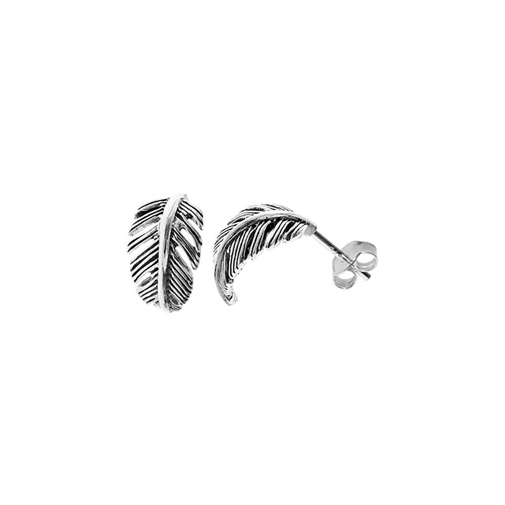 Erica oxidised feather huggie earrings