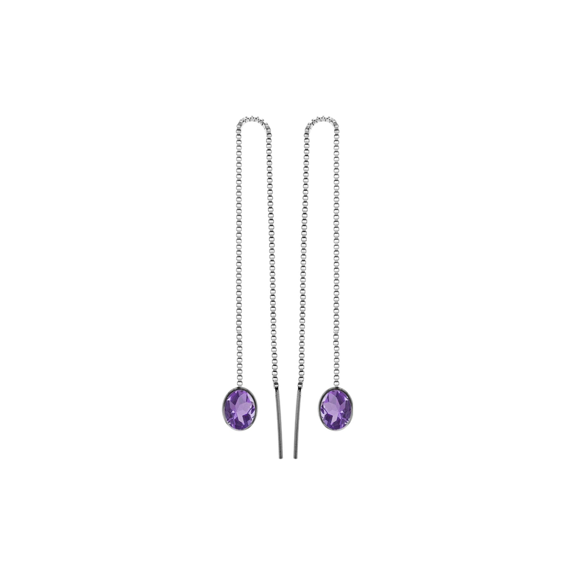 Bridget oval amethyst faceted pull through earrings