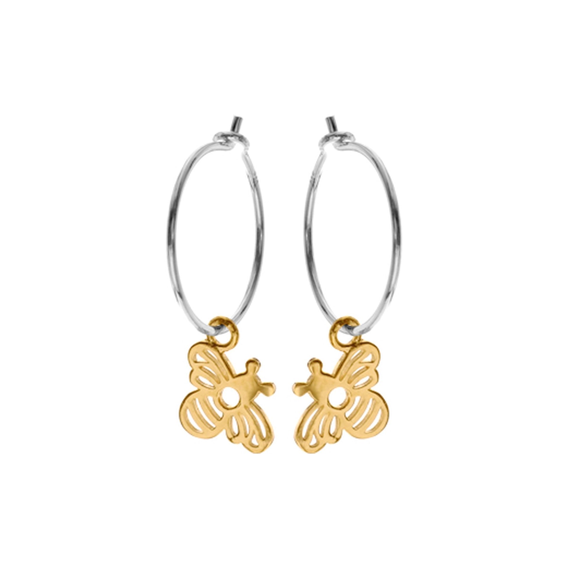 Yellow gold plated honeybee on hoop earrings