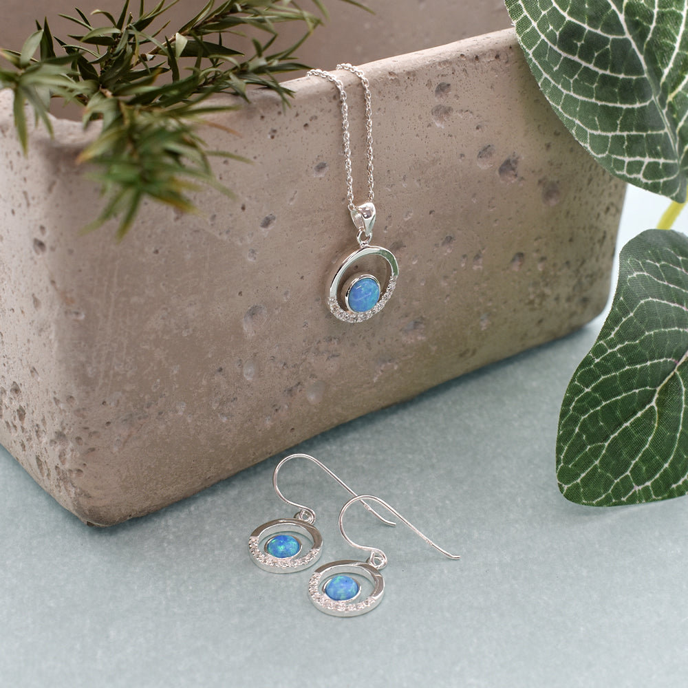 Alexis half CZ set blue opal circle earrings