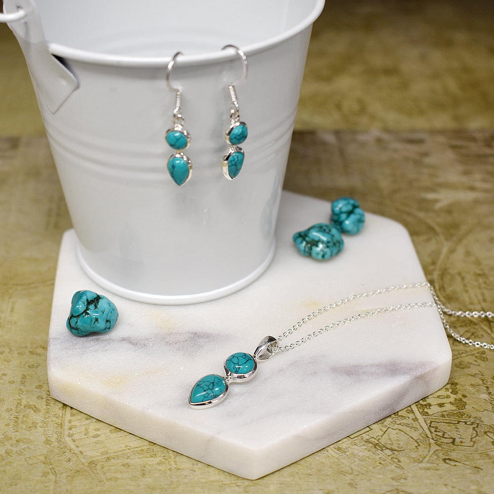 Samira round & teardrop turquoise earrings
