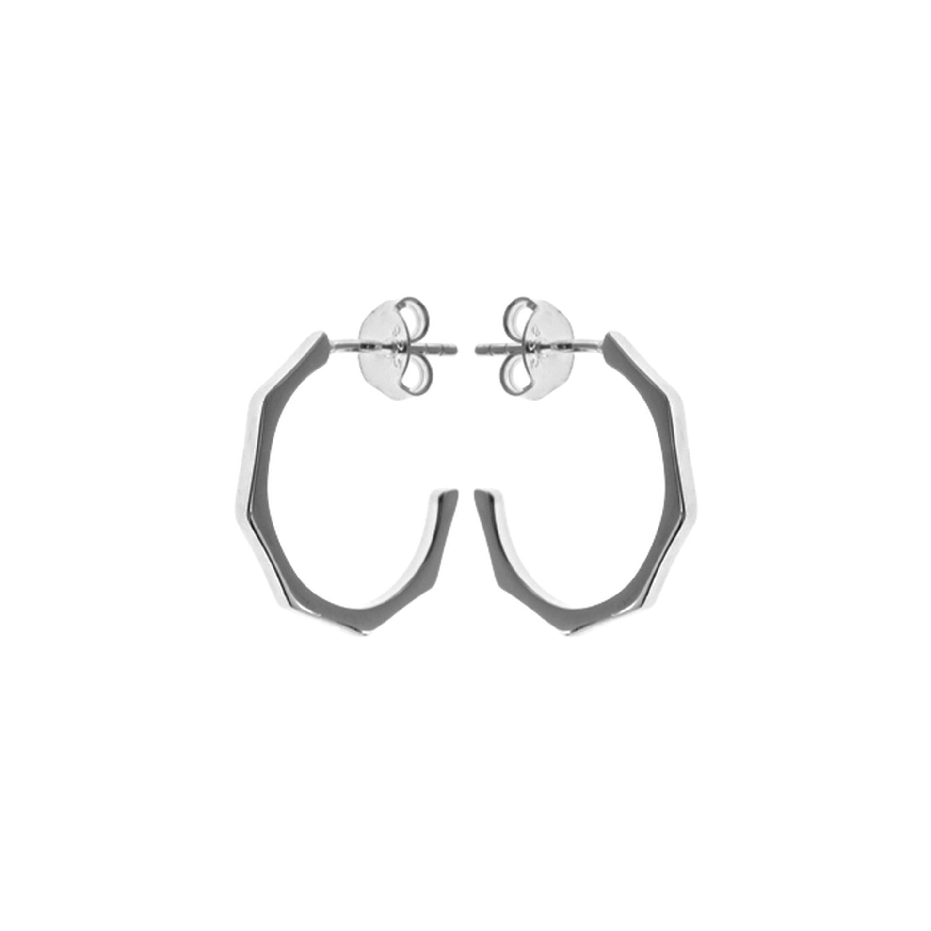 Small silver hoop earrings with stepped edge