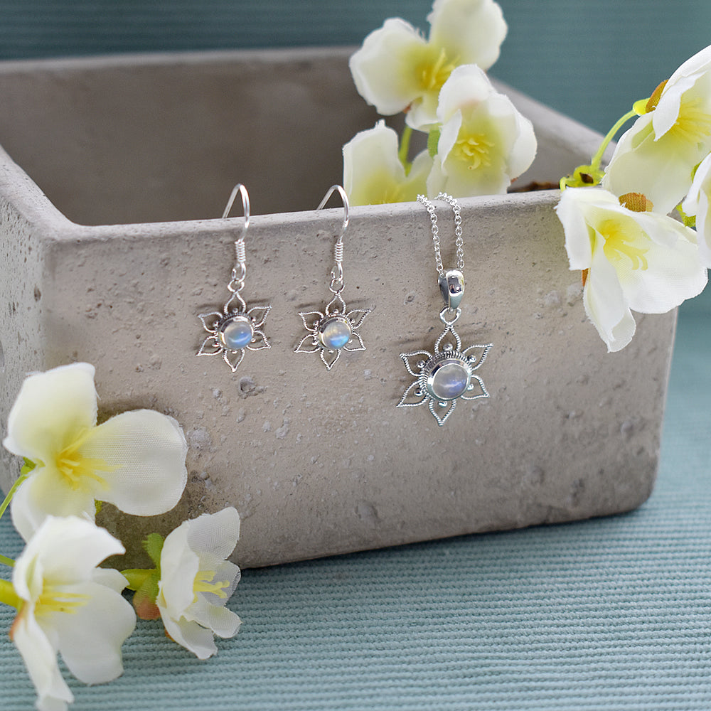 Catalina rainbow moonstone vintage flower earrings