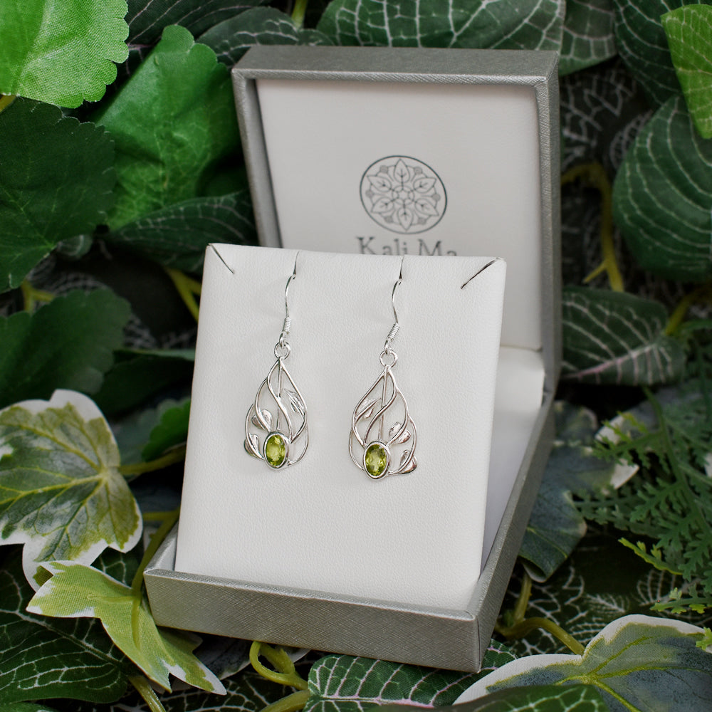 Lola teardrop faceted peridot vine earrings