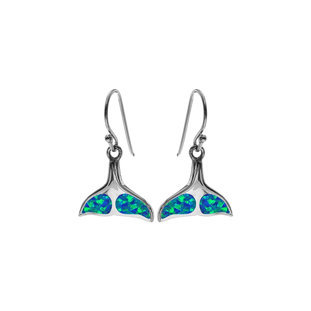 Ana blue opal whale tail design earrings