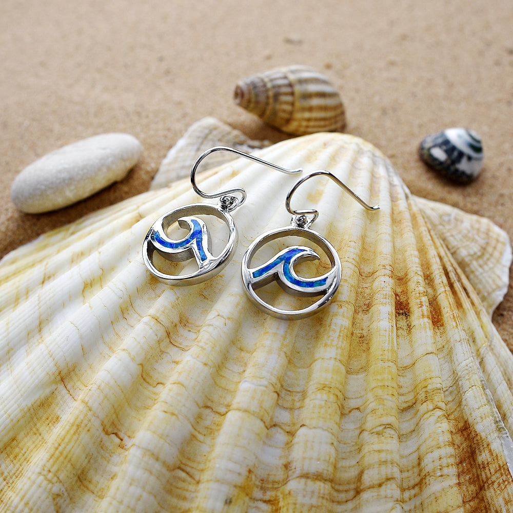 Ana blue opal encircled wave earrings