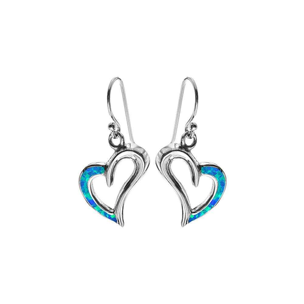 Diana asymmetric blue opal heart earrings