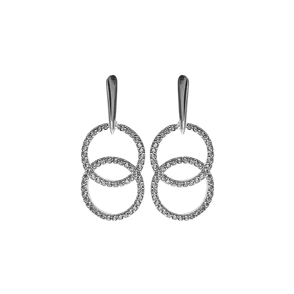Davina CZ overlapped circle bar drop earrings